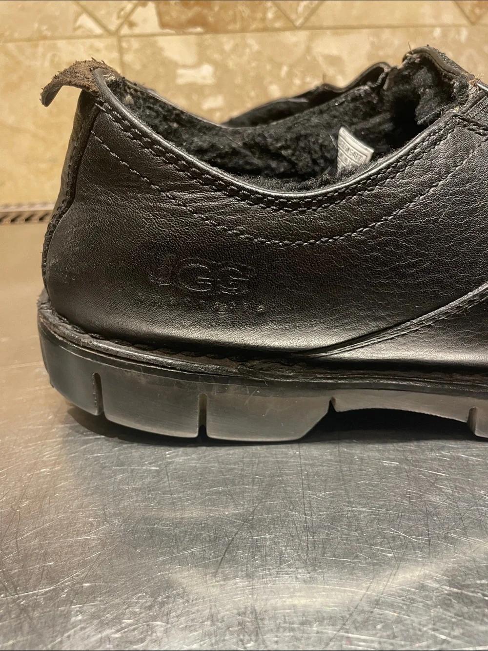 UGG Men's Black Leather Slip-On Loafers